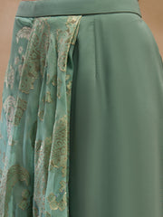 Pre-Draped Sarree with Blouse in Sea Green Color