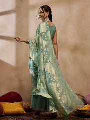 Pre-Draped Sarree with Blouse in Sea Green Color