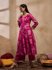 Box Pleat flare kurta with palazzo in Pink Color