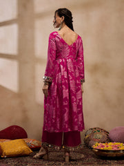 Box Pleat flare kurta with palazzo in Pink Color