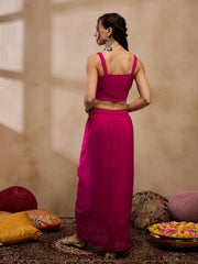 Crop Top with Draped Skirt And Cape in Pink Color