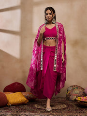 Crop Top with Draped Skirt And Cape in Pink Color