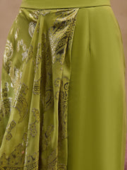 Pre-Draped Sarree with Blouse in Olive Color