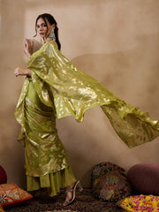 Pre-Draped Sarree with Blouse in Olive Color