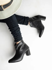 Stitch Detail Square Toe Chunky Classic Black Boots