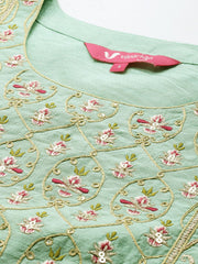 Women Sea Green Floral Embroidered Kurta