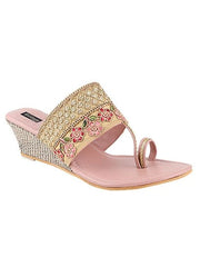 Women's & Girl's Pink Woven Design Wedges Heels