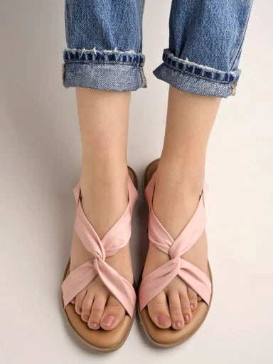 Cross Strap Pink Flat Sandals For Women & Girls