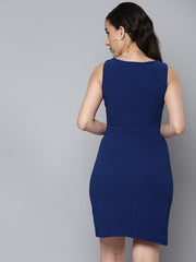 Women Blue Solid Cut-Outs Bodycon Dress, Blue