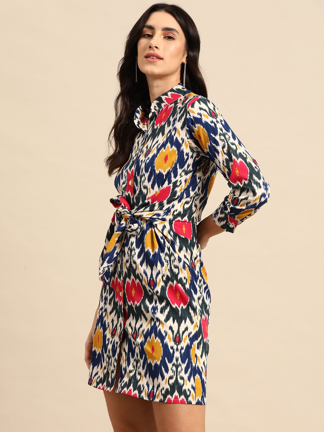 Front tie up shirt dress