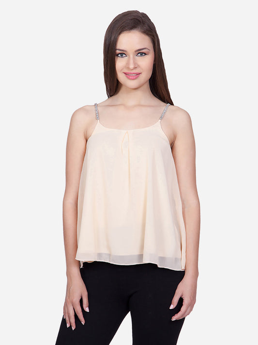 Women's Beige embellished Strap Top