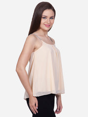 Women's Beige embellished Strap Top