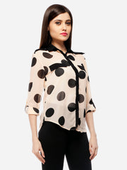 Women's Peach & Black Polyester Polka Shirt