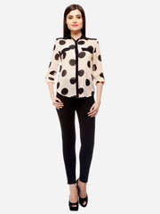 Women's Peach & Black Polyester Polka Shirt