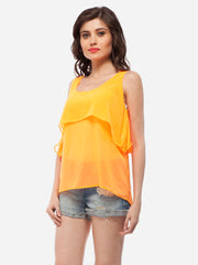 Women's Backless Orange Layer Polyester Top