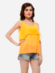 Women's Backless Orange Layer Polyester Top