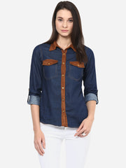 Women's Denim Shirt with Suede Trims