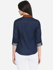 Women's Denim Shirt with Suede Trims