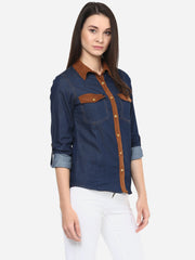 Women's Denim Shirt with Suede Trims