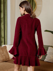 High neck mini dress  in Burgundy corduroy