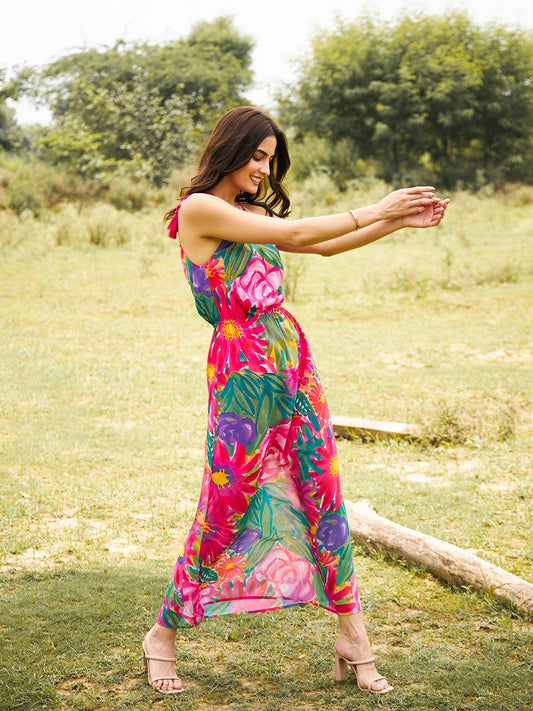 Neck tie up maxi dress