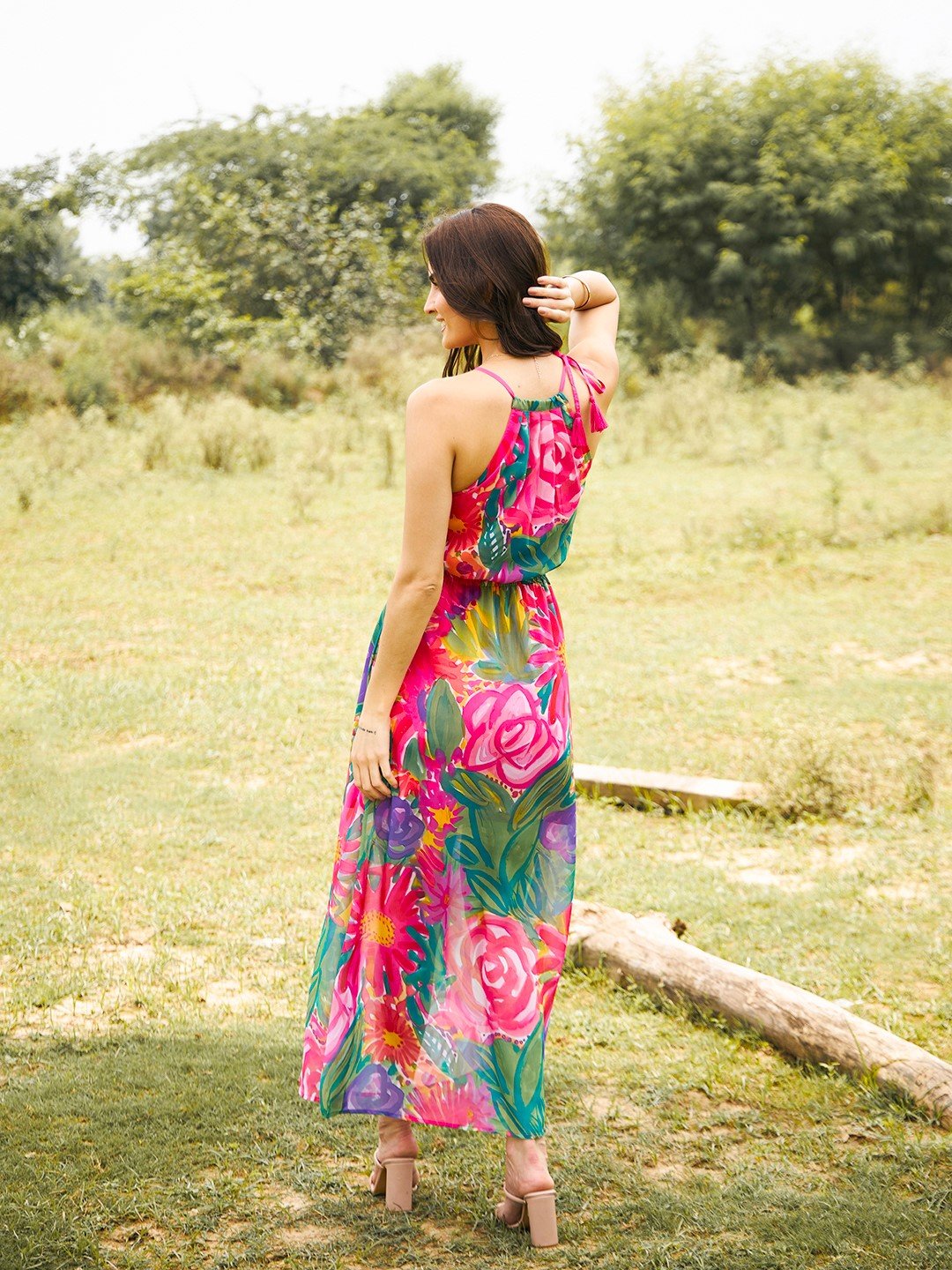 Neck tie up maxi dress