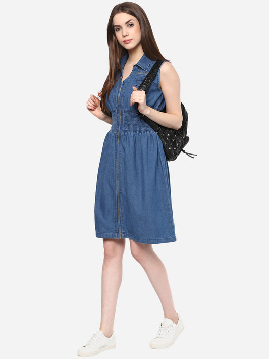 Women's Denim Fit and Flare Zip Dress