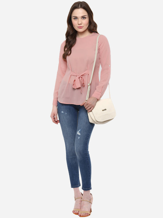 Women's Pink  Georgette Front Knot Top