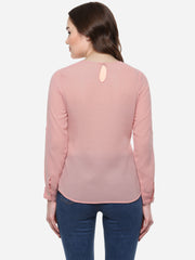 Women's Pink  Georgette Front Knot Top