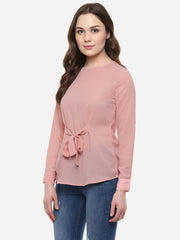 Women's Pink  Georgette Front Knot Top