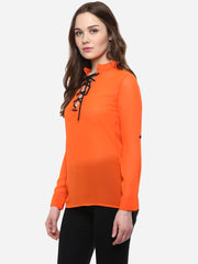 Women's Orange Georgette Top with Black Lace Up