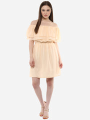 Women's Beige Georgette Off shoulder Dress