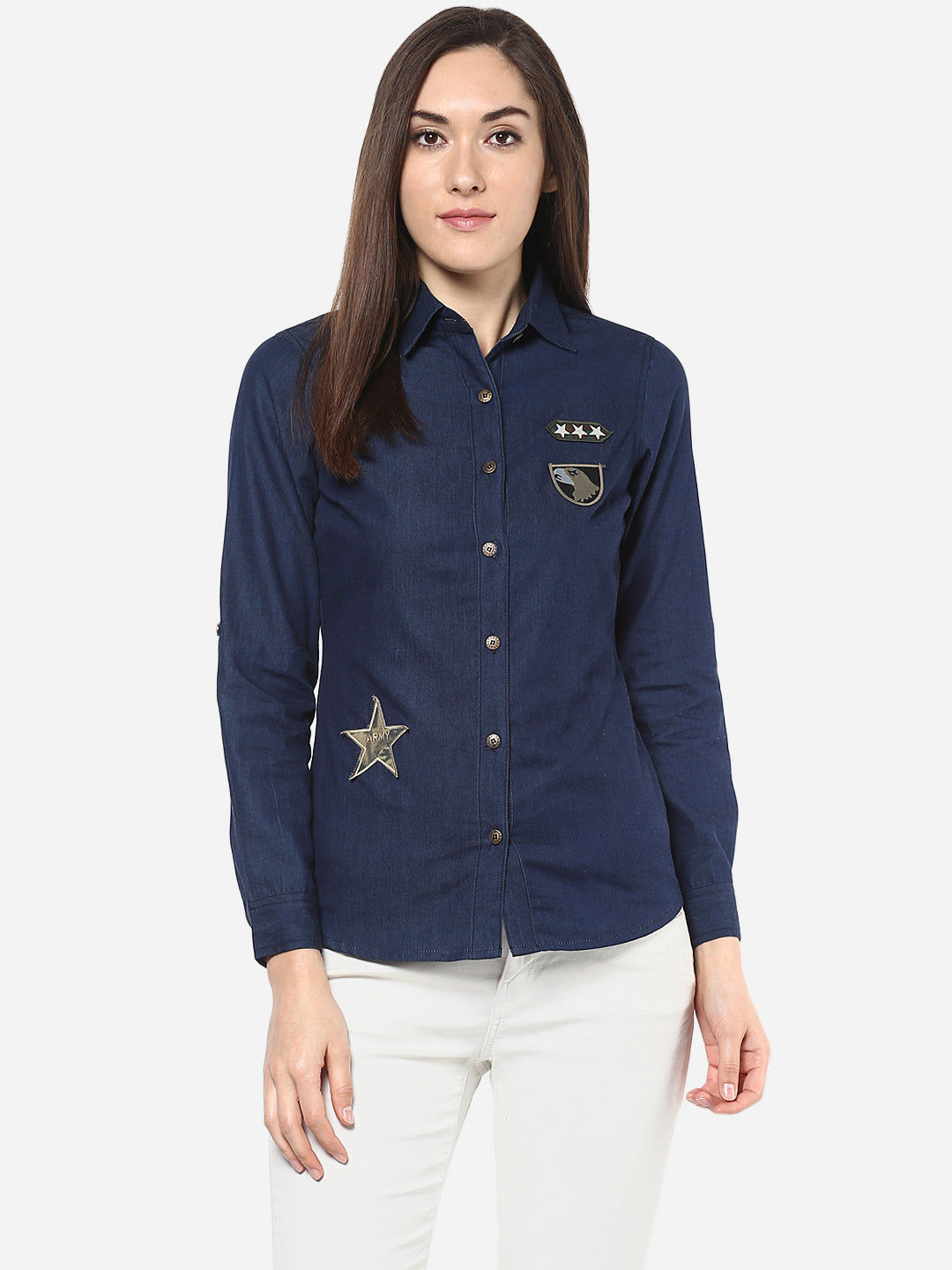 Women's Denim Shirt with Patches