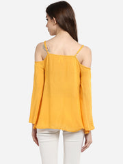 Women's Mustard Yellow Rayon Cold Shoulder Top