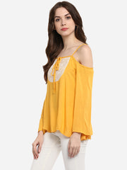 Women's Mustard Yellow Rayon Cold Shoulder Top