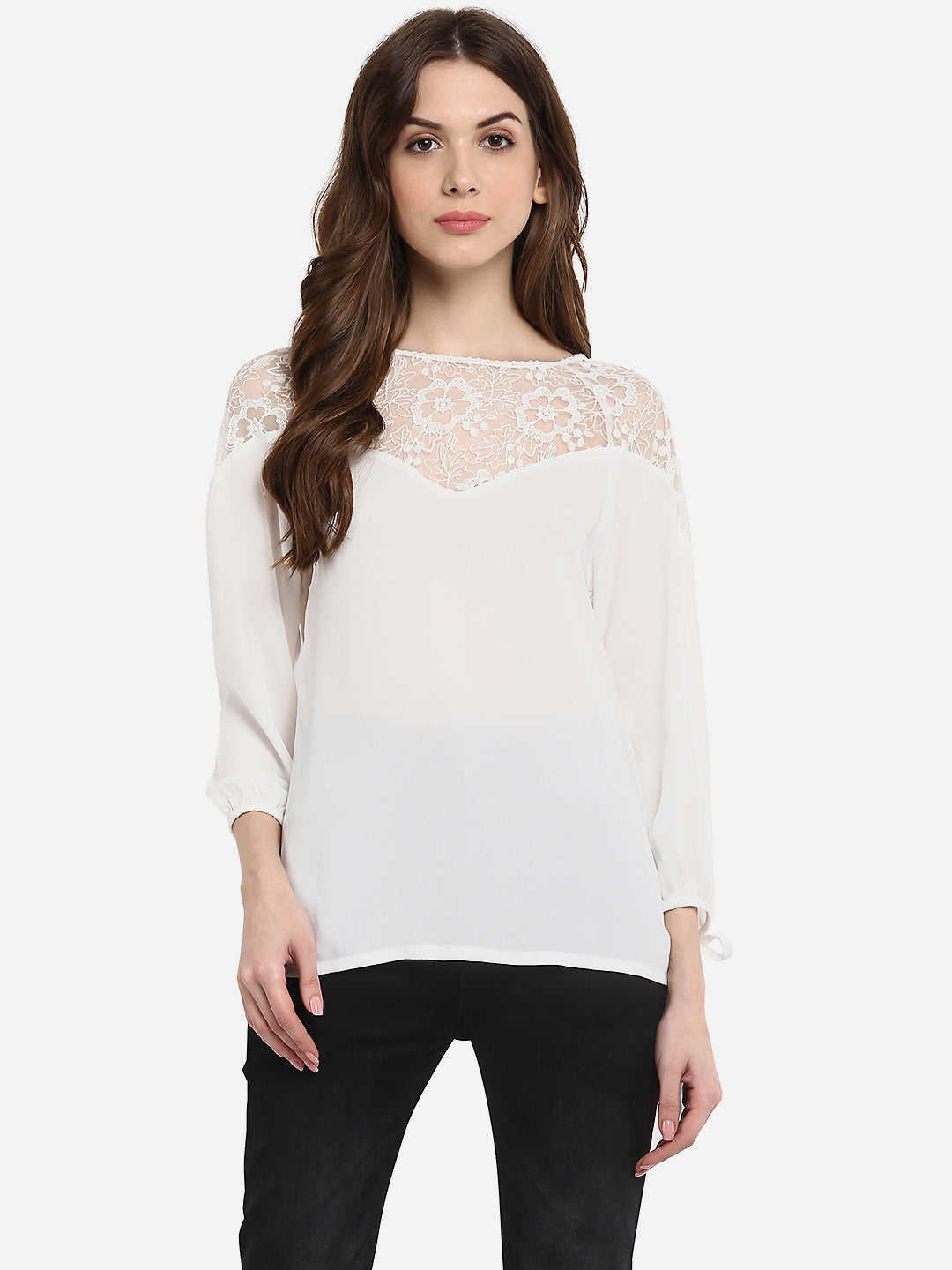 Women's White Lace Neck Top