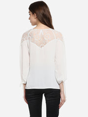 Women's White Lace Neck Top