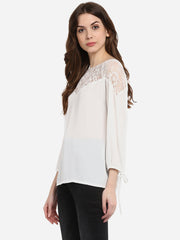 Women's White Lace Neck Top