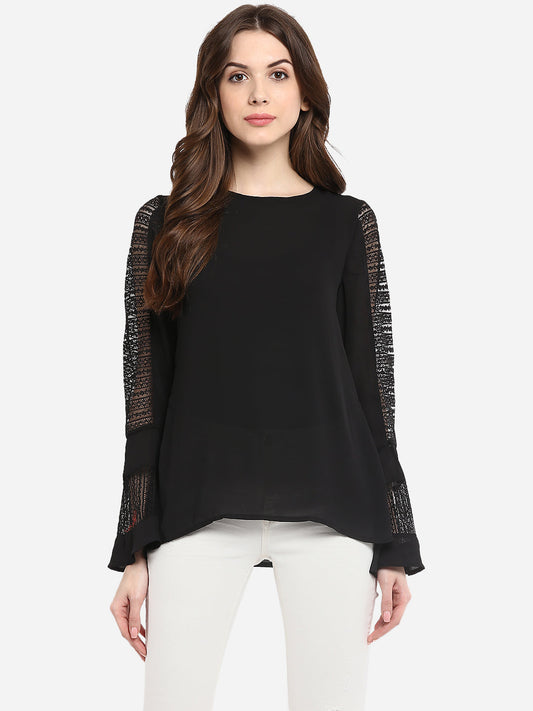 Women's Black Lace Bell SleeveTop