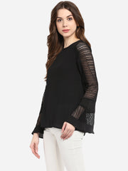 Women's Black Lace Bell SleeveTop