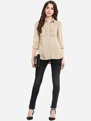 Women's Beige Rayon Acid Wash Shirt