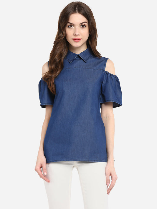 Women's Denim Top with Cold Shoulder