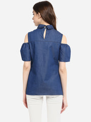 Women's Denim Top with Cold Shoulder