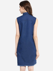 Women's Blue Dress with Pocket Impression Wash