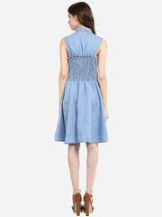 Women's Light Blue Denim Dress with Neck cutout