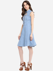 Women's Light Blue Denim Dress with Neck cutout