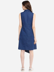 Women's Blue Denim Wrap Dress with Flap