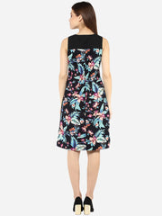 Women's Tropical Print and Black Dress