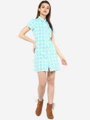 Women's Ice Blue and White Check Shirt Dress cum Tunic