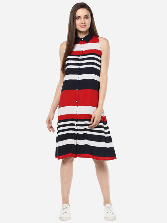 Women's Red and Navy Blue Stripe Dress